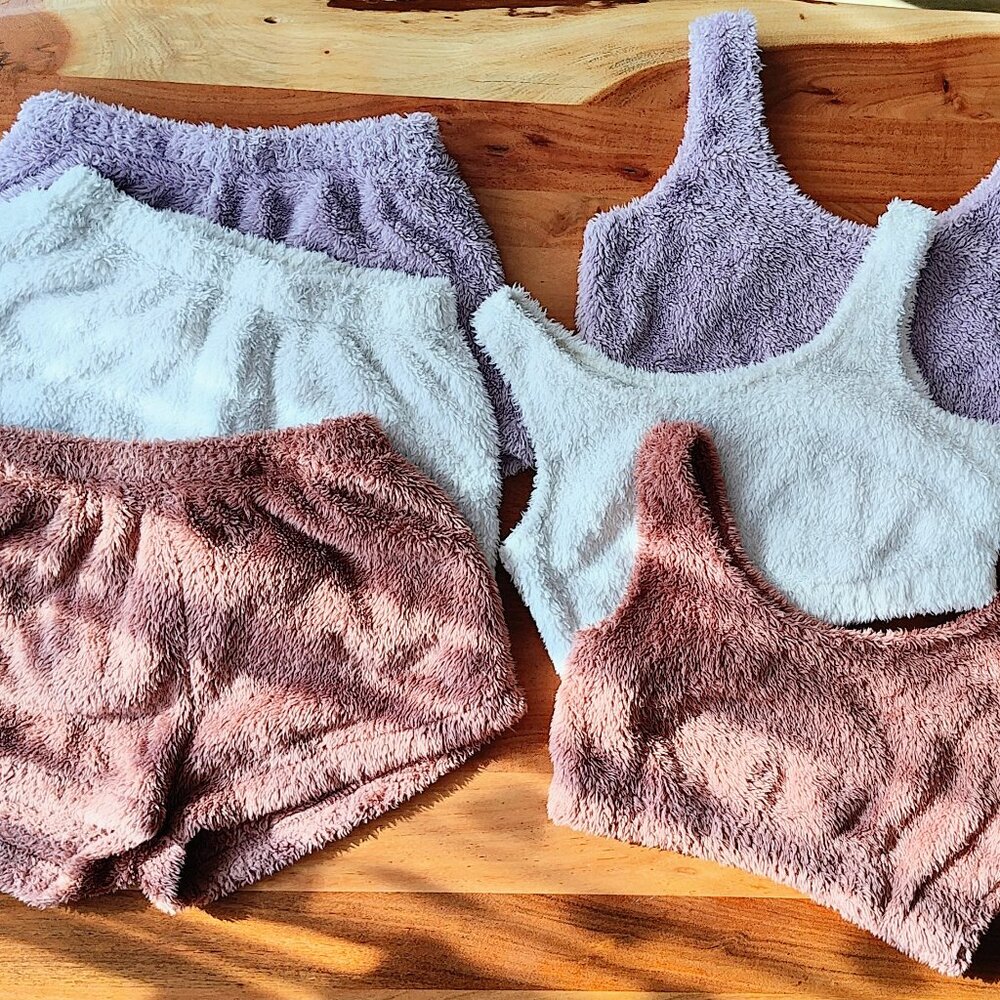 6 piece set- Fuzzy Soft Lounge Wear Crop Tank and Short set
